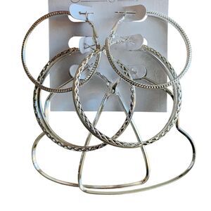 Earrings Silver color deco Design Hoop Trendy Deco 3 Earrings set pinup chicano